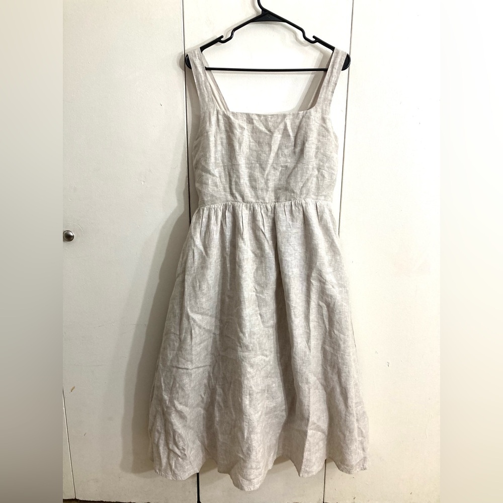 100% European Linen Fit & Flare Midi Dress Color Flax/Size L - Picture 4 of 14